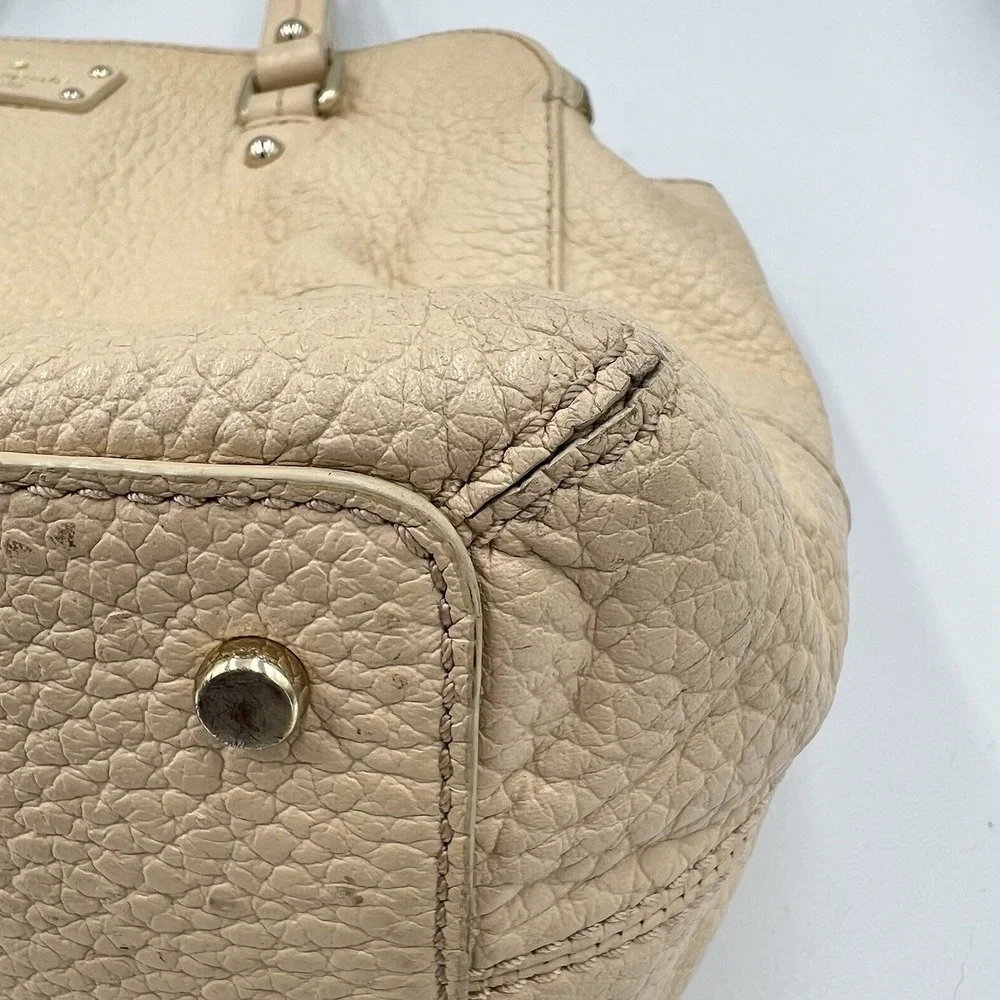 Kate Spade Pebbled‎ Leather Satchel Tote Bag Beige Zip Top Shoulder Purse